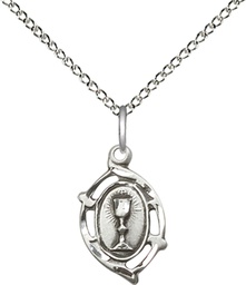 [3019SS/18SS] Sterling Silver Communion Pendant on a 18 inch Sterling Silver Light Curb chain