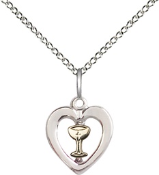 [3148GF/SS/18SS] Two-Tone GF/SS Heart / Chalice Pendant on a 18 inch Sterling Silver Light Curb chain