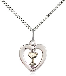 [3148GF/SS/18SS] Two-Tone GF/SS Heart / Chalice Pendant on a 18 inch Sterling Silver Light Curb chain