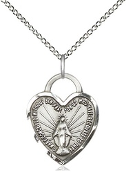 [3201SS/18SS] Sterling Silver Miraculous Heart Pendant on a 18 inch Sterling Silver Light Curb chain