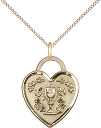 [3204GF/18GF] 14kt Gold Filled Communion Heart Pendant on a 18 inch Gold Filled Light Curb chain