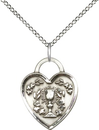 [3204SS/18SS] Sterling Silver Communion Heart Pendant on a 18 inch Sterling Silver Light Curb chain