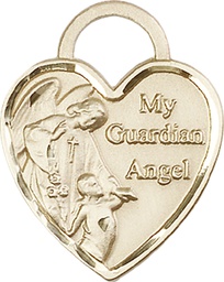 [3302KT] 14kt Gold Guardian Angel Heart Medal