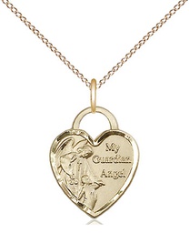 [3402GF/18GF] 14kt Gold Filled Guardian Angel Heart Pendant on a 18 inch Gold Filled Light Curb chain