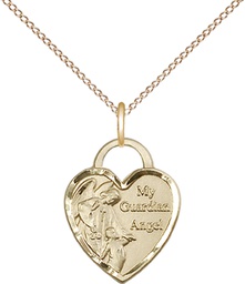 [3402GF/18GF] 14kt Gold Filled Guardian Angel Heart Pendant on a 18 inch Gold Filled Light Curb chain