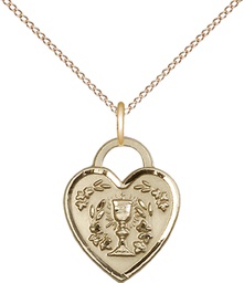 [3404GF/18GF] 14kt Gold Filled Communion Heart Pendant on a 18 inch Gold Filled Light Curb chain