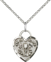 [3404SS/18SS] Sterling Silver Communion Heart Pendant on a 18 inch Sterling Silver Light Curb chain